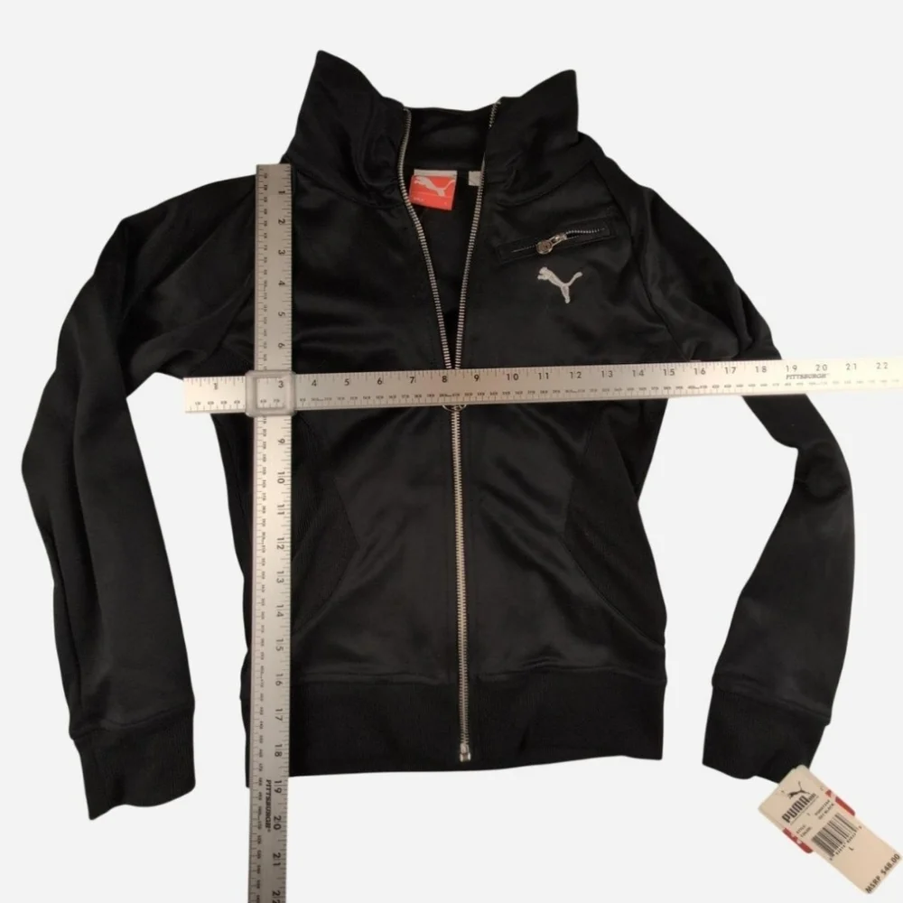 Puma Girls Black Full Zip Jacket Silver Embroidered Glitter Logo Large NWT‎